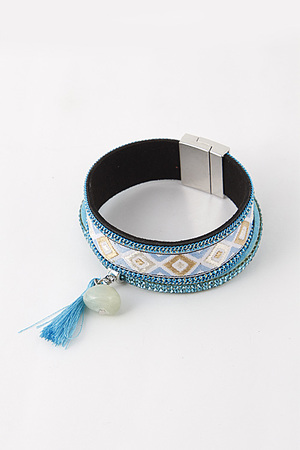 Diamond Pattern Strap Tassel Charm Magnetic Bracelet 5FBI10
